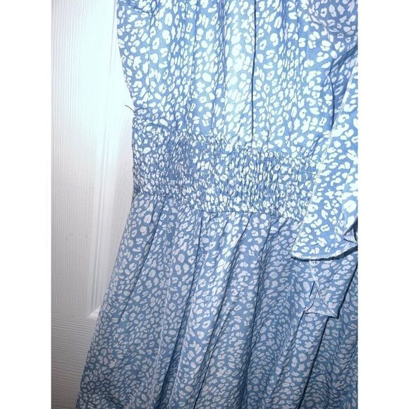 Plus Size Ditsy Floral Print Frill Trim Shirred A Line Dress - Picture 7 of 11